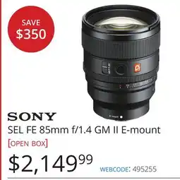 Vistek SONY SEL FE 85mm f/1.4 GM II E-mount offer