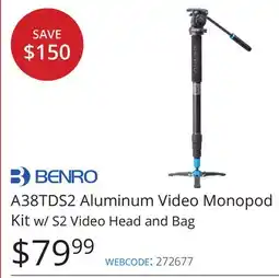 Vistek A38TDS2 Aluminum Video Monopod Kit w/ S2 Video Head and Bag offer