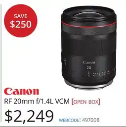 Vistek CANON RF 20mm f/1.4L VCM [OPEN BOX] offer