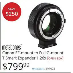 Vistek Metabones Canon EF-mount to Fuji G-mount T Smart Expander 1.26x offer