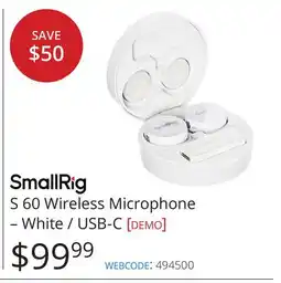 Vistek SmallRig S 60 Wireless Microphone – White / USB-C [DEMO] offer