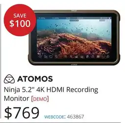 Vistek ATOMOS Ninja 5.2 4K HDMI Recording Monitor [DEMO] offer