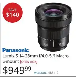 Vistek Panasonic Lumix S 14-28mm f/4.0-5.6 Macro L-mount offer