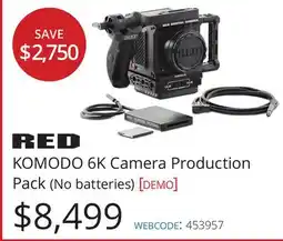 Vistek RED KOMODO 6K Camera Production Pack (No batteries) offer