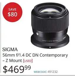 Vistek SIGMA 56mm f/1.4 DC DN Contemporary - Z Mount offer