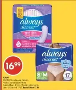 Shoppers Drug Mart Always discreet sanitary napkin offer