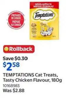 Walmart TEMPTATIONS Cat Treats, Tasty Chicken Flavour, offer