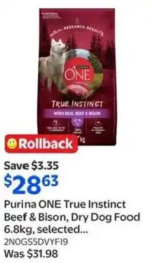 Walmart Purina ONE True Instinct Beef & Bison, Dry Dog Food offer