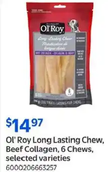Walmart Ol' Roy Long Lasting Chew, Beef Collagen, 6 Chews offer