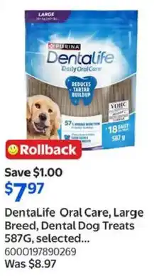 Walmart DentaLife Oral Care, Large Breed, Dental Dog Treats offer