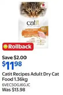 Walmart Catit Recipes Adult Dry Cat Food offer