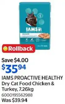 Walmart Iams proactive healthy dry cat food chicken & turkey offer