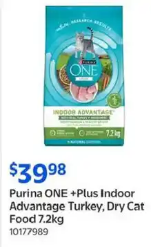 Walmart Purina ONE +Plus Indoor Advantage Turkey, Dry Cat Food offer