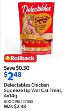 Walmart Delectables Chicken Squeeze Up Wet Cat Treat offer