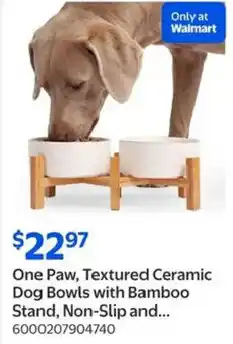 Walmart One Paw, Textured Ceramic Dog Bowls with Bamboo Stand, Non-Slip offer