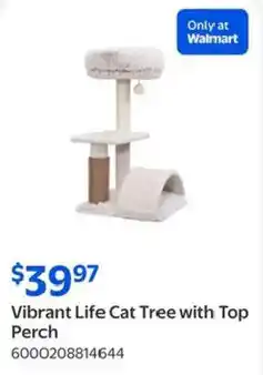 Walmart Vibrant Life Cat Tree with Top Perch offer