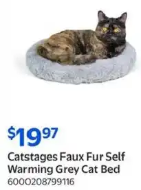 Walmart Catstages Faux Fur Self Warming Grey Cat Bed offer