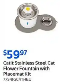 Walmart Catit Stainless Steel Cat Flower Fountain with Placemat Kit offer