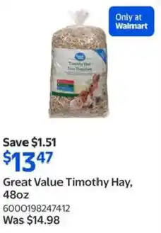 Walmart Great value timothy hay offer