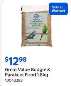 Walmart Great Value Budgie & Parakeet Food offer
