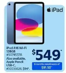 Walmart Ipad a16 wi-fi 128gb offer