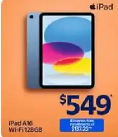 Walmart Ipad a16 wi-fi 128gb offer