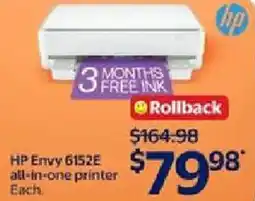 Walmart HP Envy 6152E all-in-one printer Each offer