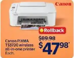 Walmart Canon PIXMA TS3720 wireless all-in-one printer offer
