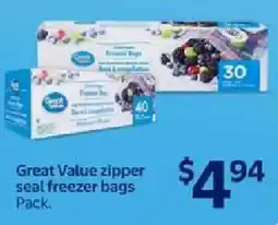 Walmart Great Value zipper seal freezer bags offer