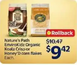 Walmart Nature's Path EnviroKidz Organic Koala Crisp or Honey'D corn flakes offer
