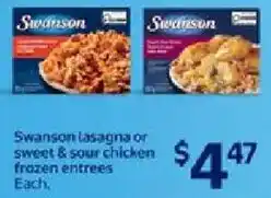 Walmart Swanson lasagna or sweet & sour chicken frozen entrees offer