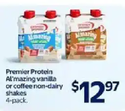 Walmart Premier Protein Al'mazing vanilla or coffee non-dairy shakes offer