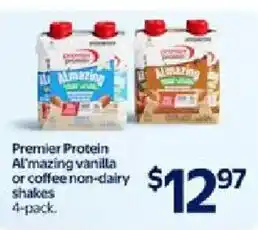 Walmart Premier Protein Al'mazing vanilla or coffee non-dairy shakes offer