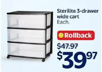 Walmart Sterilite 3-drawer wide cart offer