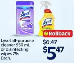 Walmart Lysol all-purpose cleaner or disinfecting wipes offer
