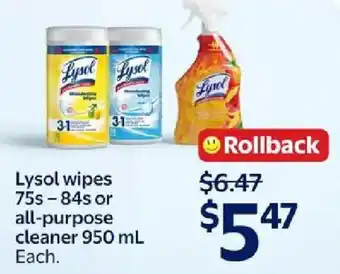 Walmart Lysol wipes or all-purpose cleaner offer