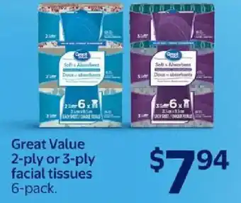 Walmart Great Value facial tissues offer