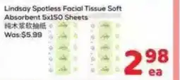 Foody Mart Lindsay Spotless Facial Tissue Soft Absorbent 5x150 Sheets offer