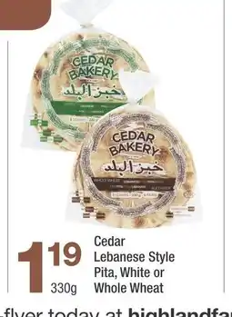 Highland Farms Cedar Lebanese Style Pita, White or Whole Wheat offer