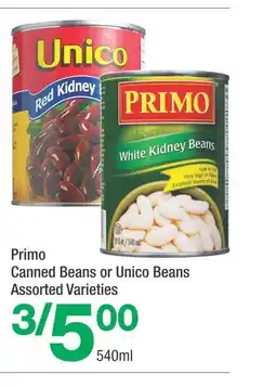 Highland Farms Primo Canned Beans or Unico Beans Assorted Varieties offer