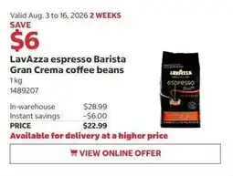 Costco LavAzza espresso Barista Gran Crema coffee beans offer