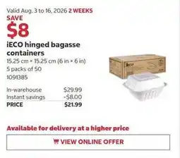Costco IECO hinged bagasse containers offer