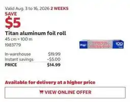 Costco Titan aluminum foil roll offer