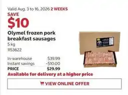 Costco Olymei frozen pork breakfast sausages offer