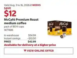 Costco McCafé Premium Roast medium coffee offer