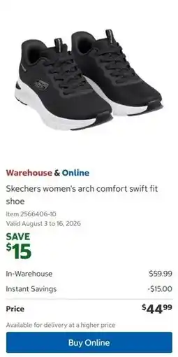 Costco Skechers women's arch comfort swift fit shoe offer