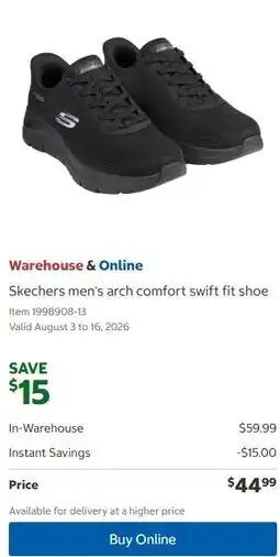 Costco Skechers men's arch comfort swift fit shoe offer