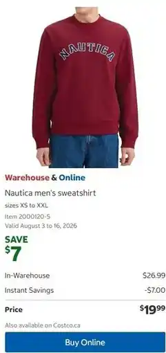 Costco Nautica men's sweatshirt offer