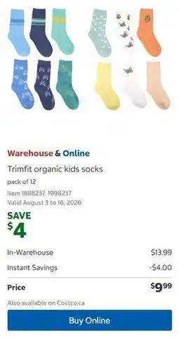 Costco Trimfit organic kids socks offer