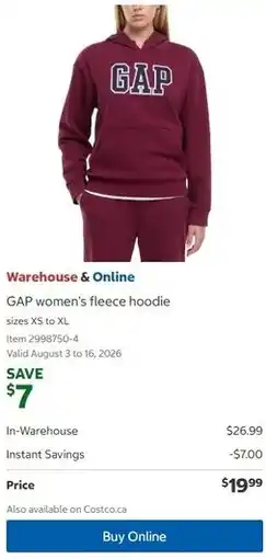Costco GAP women's fleece hoodie offer